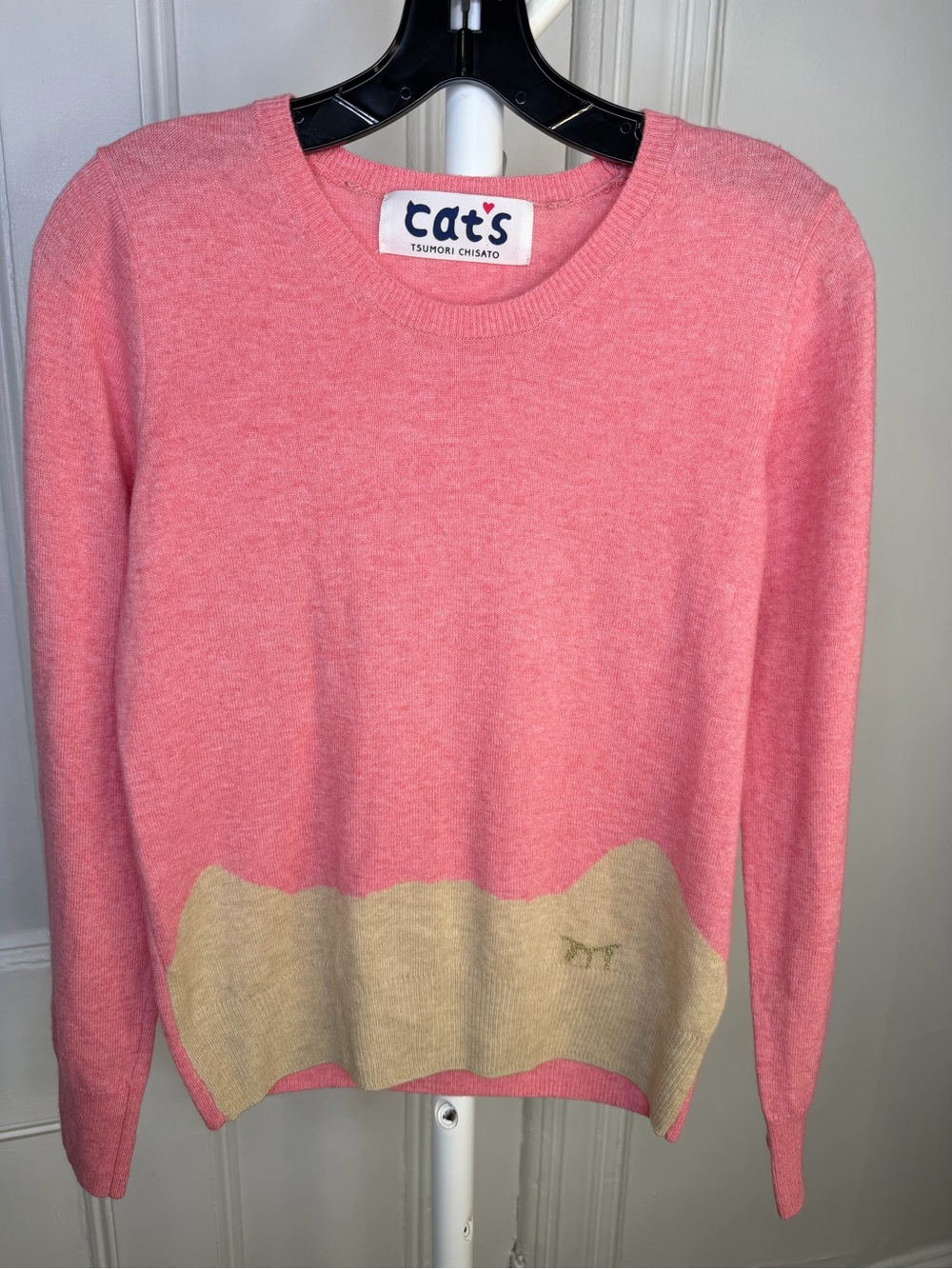 Tsumori Chisato Coral Pink Crewneck Sweater with Cream Accent